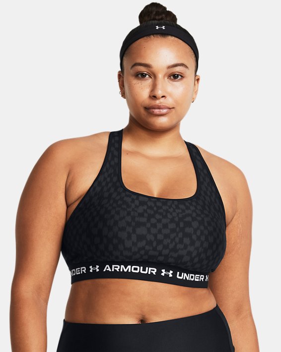 Women's Armour® Mid Crossback Printed Sports Bra, Black, pdpMainDesktop image number 4